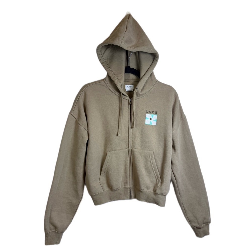 RVCA Women's Cropped Zip-Up Hoodie –‎ Tan/Beige